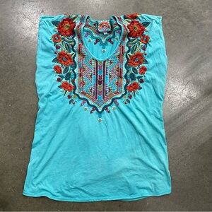 Floral Embroidered Turquoise Women's Tee